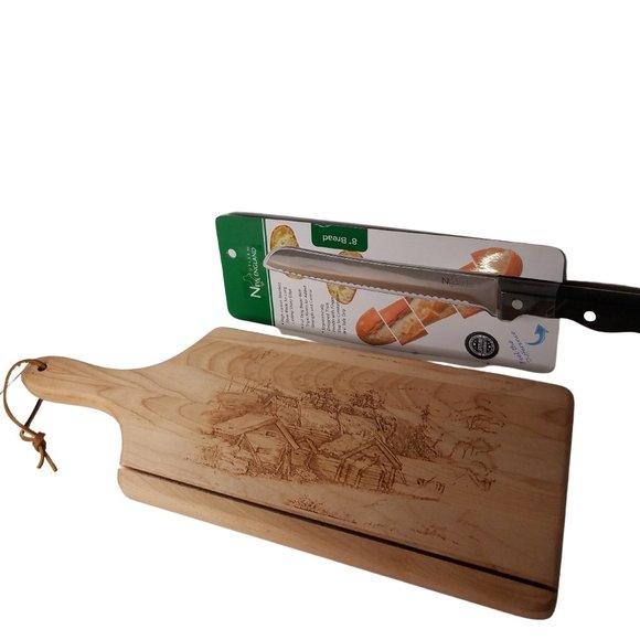 Large Breadboard Cabin scene Cutting Board & Knife - Picture 1 of 5